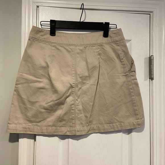 Banana Republic Size 6 Tan Khaki Cotton Chino A Line Button Mini Skirt - Picture 3 of 8